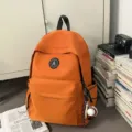 Orange nylon student backpack minimalist school bag daily casual daypack stylish bookbag - Orange
