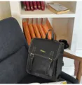 Black faux leather fashion backpack, large capacity versatile casual daypack for daily wear. - No Pendant / Black