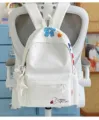 Casual white student schoolbag with cute floral prints, lightweight gentle daily backpack. - L / Polka Dot Bow Star / White