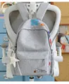 Grey knit casual student backpack with cute embroidered floral pattern and star pendant. - L / Polka Dot Bow Star / Gray
