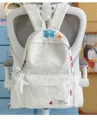 Casual grey embroidered backpack with floral print and star charm for daily student use. - L / Polka Dot Bow Star / Light Gray