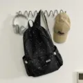 Black star print casual backpack for women, stylish lightweight school bookbag for travel. - Black (No Pendant)