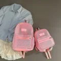 Set casual ροζ σακιδίων πλάτης με δίχτυ, μεγάλες και μικρές σχολικές τσάντες μαθητών. - S / Ροζ