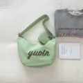 Green hobo shoulder bag with small coin purse, casual letter printed crossbody bag for women. - Green