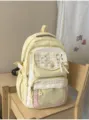 Cute yellow plaid school backpack for teen girls aesthetic sweet casual daypack book bag - Yellow