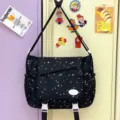 Black starry print canvas messenger bag, casual crossbody bag for student daily commuting. - No Pendant / Black