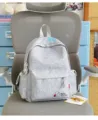 Light grey embroidered casual backpack, soft style daily school bag for students and teens. - S / No Pendant / Gray