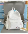 Light grey casual backpack with cute embroidered flower design, lightweight student schoolbag. - S / No Pendant / Light Gray