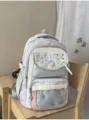 Summer blue plaid embroidered student backpack for school and daily casual travel cute bag - Blue