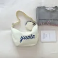 Canvas shoulder bag, trendy letter print hobo bag, versatile crossbody bag for women. - White