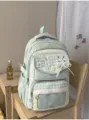 Cute mint green plaid student backpack with bow ribbon, sweet style school bag for girls. - Green