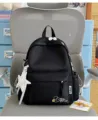 Black casual school backpack with cute embroidery and star pendant for students daily use - S / Polka Dot Bow Star / Black White Pattern