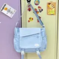 Ice blue starry canvas crossbody bag, sweet student commuter shoulder bag variant. - No Pendant / Blue