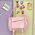 Pink star-patterned messenger bag for women, cute canvas crossbody satchel for daily commute. - No Pendant / Pink