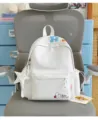 White casual school backpack with embroidered flower pattern and cute star pendant for daily use - S / Polka Dot Bow Star / White