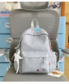 Casual grey knitted backpack with star pendant and floral embroidery design for student daily use. - S / Polka Dot Bow Star / Gray