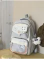 Milk blue color-blocked plaid embroidered student backpack for teenage girls cute travel school bag - Purple Sunglasses Flying Rabbit / Blue