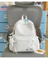Casual heather grey canvas backpack with cute star pendant for daily school use. - S / Polka Dot Bow Star / Light Gray