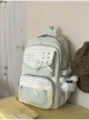 Mint green student backpack with plaid embroidery, ribbon bows, and transparent front pocket. - Purple Sunglasses Flying Rabbit / Green
