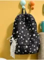Zaino nero leggero in stile coreano da donna con motivo di stelle, ideale per la scuola e viaggi. - Nero (con Ciondolo)