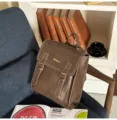 Brown vintage leather backpack, stylish casual outdoor rucksack variant for daily use and travel. - No Pendant / Brown