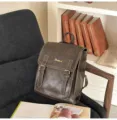 Korean style vintage brown leather backpack large capacity casual daypack for women - No Pendant / Coffee