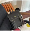 Stylish black PU leather backpack casual dual-use fashion daily casual travel campus bag. - Chocolate Puppy Pendant Style / Black