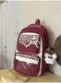Burgundy Checkered Student Backpack Cute Transparent Front Pocket Casual School Bag for Girls - Purple Sunglasses Flying Rabbit / Red