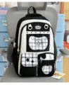 Cute black and white plaid school backpack for girls, sweet casual daily casual daypack. - Black