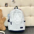 Korean style cute star print canvas school backpack large capacity casual daypack - White Single Bag