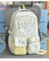 Light Green Japanese Cute School Backpack with Pockets and Transparent Window for Girls - Green