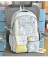 Pastel blue and yellow plaid backpack, sweet Japanese school bag with clear window. - Blue