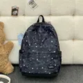 Korean style black star student backpack, large capacity casual daypack for travel use. - Black Single Bag (No Pendant)