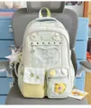 Japanese style cute casual backpack light green school bag with transparent window and multi pockets. - Pink Bow Polka Dot Pentagram + Pentagram Cat Badge / Green
