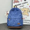 Korean style blue star print school backpack with cute bear pendant for girls and teens. - Blue (With Pendant)