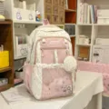 Lindo mochila ita transparente de lunares japonesa gran capacidad bolso escolar para niñas - Mochila Rosa Con 2 Colgantes