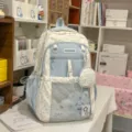 Lindo mochila ita transparente de lunares japonesa con lindos peluches para gran almacenamiento. - Mochila Azul Con 2 Colgantes
