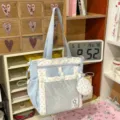 Bonito bolso ita de estilo japonés con bolsillo de malla transparente, diseño de lunares y monedero. - Bolso Bandolera Individual Azul