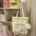 Bonito bolso ita transparente de lunares amarillos, variante de bolso de lona escolar. - Bolso de Hombro Amarillo Con 2 Colgantes