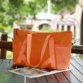 Orange large capacity casual tote bag yoga gym travel storage bag with side mesh pockets - Orange