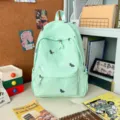 Cute embroidered mint green school backpack casual daypack for students daily travel use - Single Bag (Without Charms) / Green