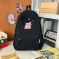 Cute black school backpack with embroidery, casual daypack for students and teens daily use. - With Pendant / Black