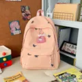 Cute pink school backpack for students, lightweight casual daypack with stylish animal embroidery and sweet charms. - With Pendant / Pink