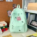 Mint green student backpack with cute horse embroidery, lightweight casual school bag for daily use. - With Pendant / Green