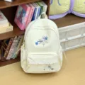 Solid white school backpack with cute blue snowflake embroidery and lace trim large capacity. - White Bag Style