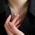 Silver snake chain necklace with sliding bead drop pendant elegant clavicle jewelry variant - Double Bead Dangle Snake Chain Choker (XL1457)