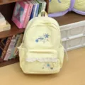 Yellow cute school backpack with lace trim and embroidered snowflakes for daily casual use - Yellow Bag