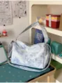 Casual star pattern canvas crossbody bag for women, cute Korean style aesthetic daily shoulder bag. - No Pendant / Blue