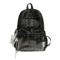 Black polka dot bow backpack with clear front pocket, sweet student school bag for daily use. - No Pendant / S / Black