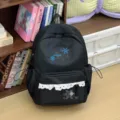 Black school backpack for girls large capacity casual bookbag with lace trim and cute design - Black Single Bag